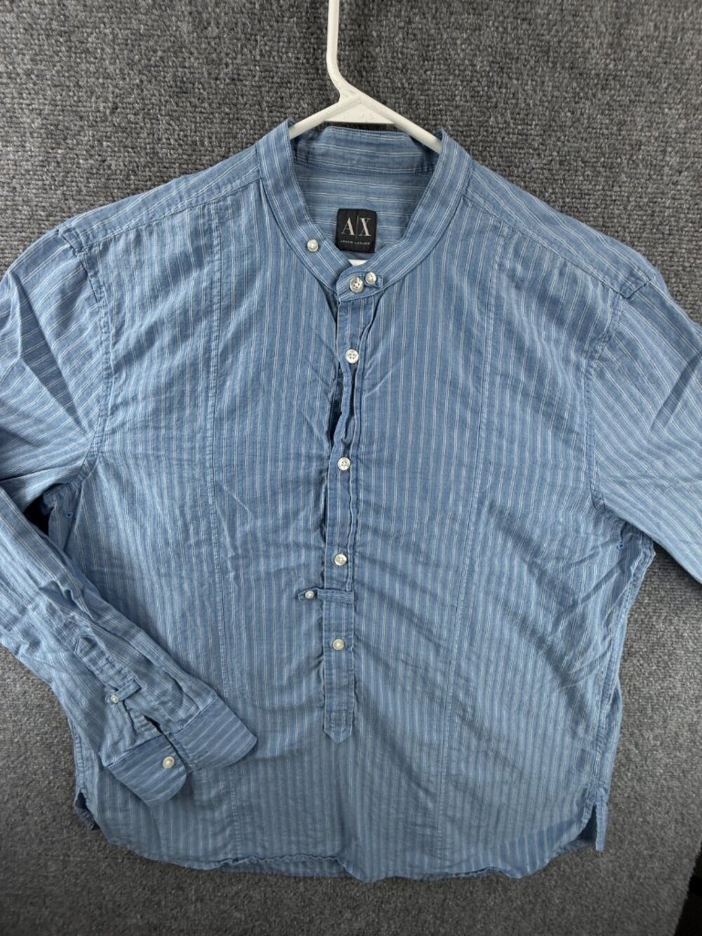 Armani Band Striped XL Blue Men Italian Elegant Long Sleeve Shirt Button Up